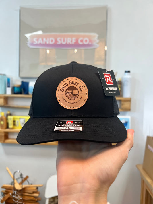 Sand Surf Co. Richardson Yin Yang Leather Patch Trucker Hat - Black
