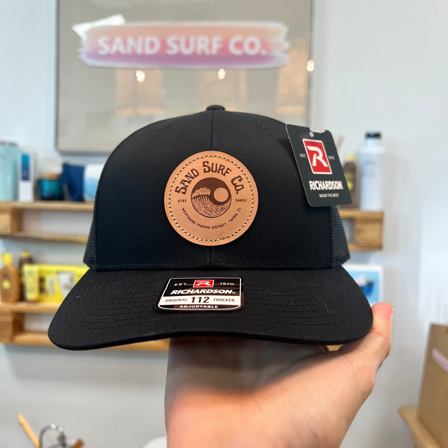 Sand Surf Co. Richardson Yin Yang Leather Patch Trucker Hat - Black