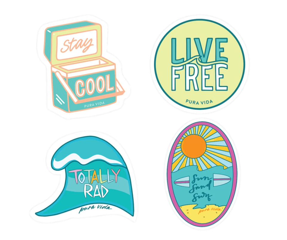 Pura Vida Surfer Girl 4 Pack of Stickers