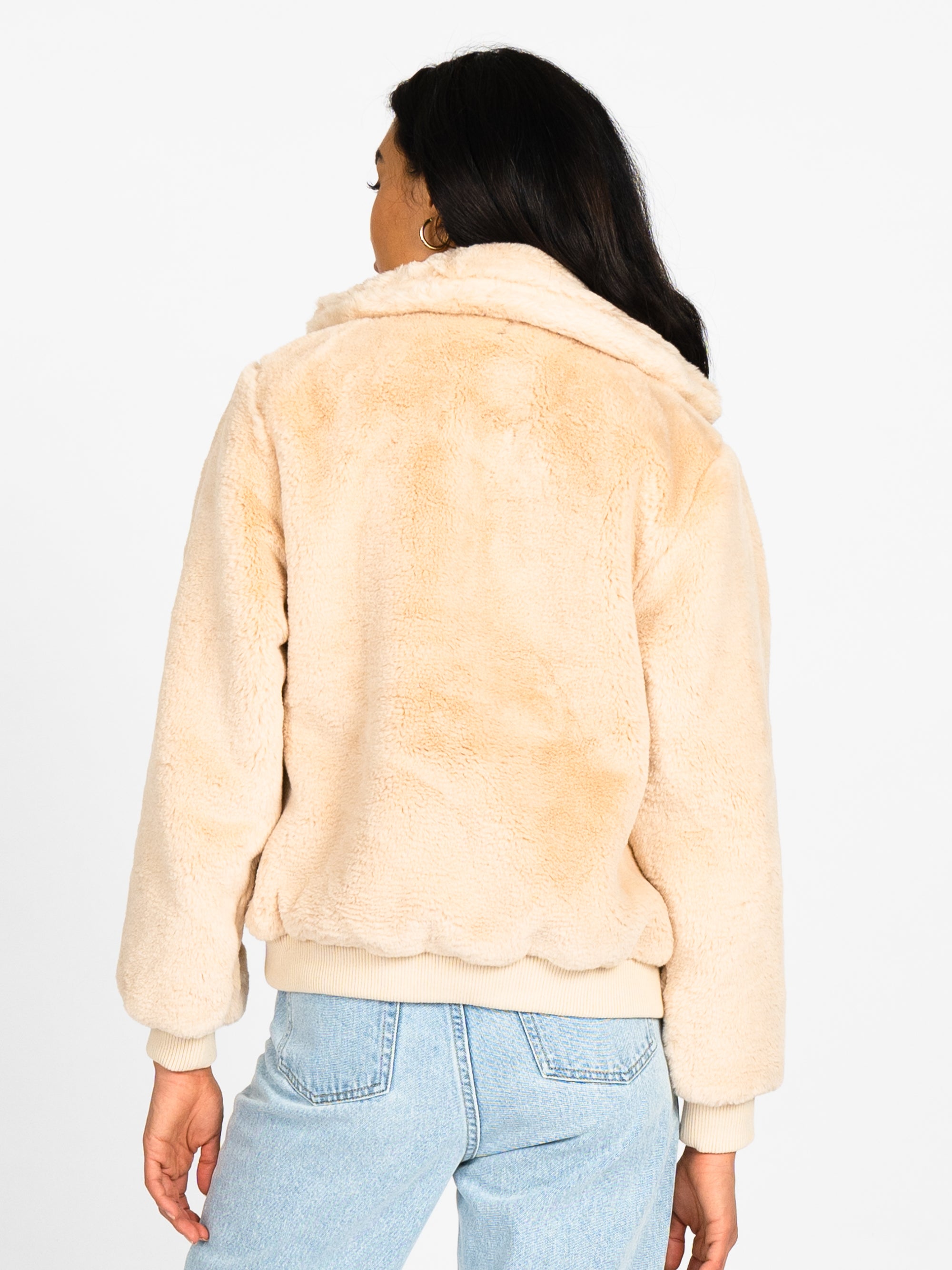 Cream faux clearance fur bomber jacket